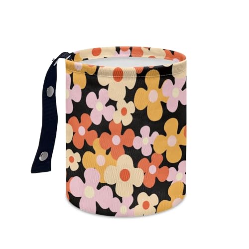 Image of Print Cute Hippie Flower Cartoon Collapsible Waste Basket Bin Multipurpose Trash Bin for Car Hanging Portable Dustbin Bin Accessories Garbage Bin Universal