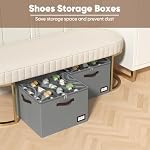 OIAHOMY 2 Pack Shoe Organizer for Closet, Large Foldable Shoe Storage Bins with Dividers and Reinforced Handles, Each Clear Cover Sneaker Box Fits Up to 16 Pairs for Entryway and Bedroom, Grey - Image 4