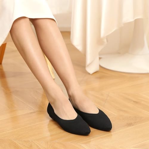 Vipost Women's Ballet Flats Foldable Knit Shoes Pointed Toe Slip On Lightweight Breathable for Work Travel Wedding Comfortable Dressy Flats Wide Width Options Coming Soon Black4