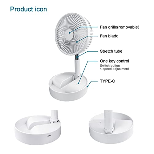 Standing Fans For Home Bedroom, 8" Foldable Desk Fan, Portable Oscillating Floor Fan, 3600Mah Rechargeable Telescopic 4 Speed Quiet Usb Mini Fan For Fishing Camping Travel Personal Bedroom Office #TOP4