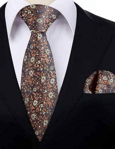 Image of Alizeal Mens 3.15inches Exquisite Floral Tie with Small Flower Printed Pocket Square