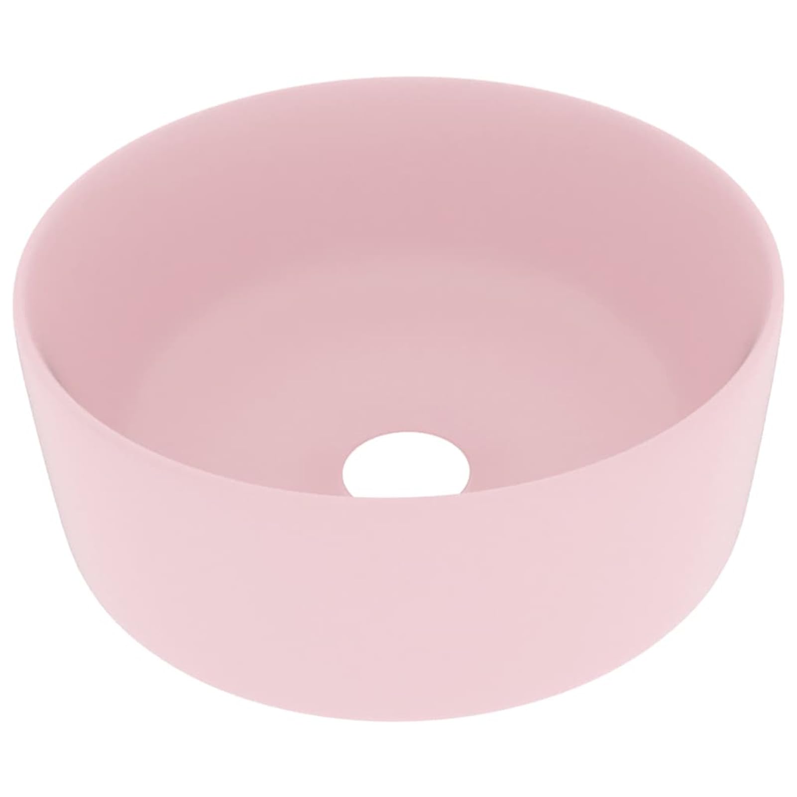 Homgoday Lavabo de lujo redondo rosa mate de 40 x 15 cm, de cerámica, lavabo de encimera para lavabo, mueble de tocador, lavabo de baño para guardarropa pequeño, accesorios de baño