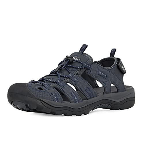 GRITION Sandalias de Senderismo Hombre, Deportivas Verano Trekking Punta Cerradas Playa Exterior, Ajustable Antideslizantes Zapatillas Casuales Caminar Agua Calzados 46EU-Azul