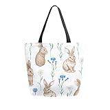 Canvas Tote Bag Easter Animal Bunny Rabbit Flower Daisy Print Large Handbags Reusable Multi Purpose Tote Strong nice for Woman Man