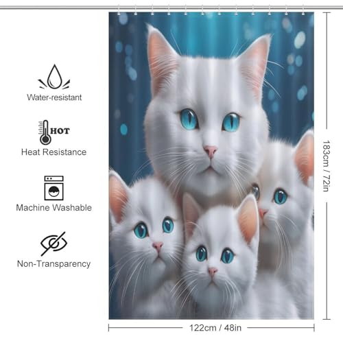 Rideau de douche tissu chat mignon imperméable lavable polyester 122x183cm - 4