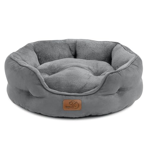 Bedsure Cat Bed for Indoor Cats – 51x48x15cm Round Washable Kitten Bed with Slip-Resistant Bottom and Reversible Cushion, Grey