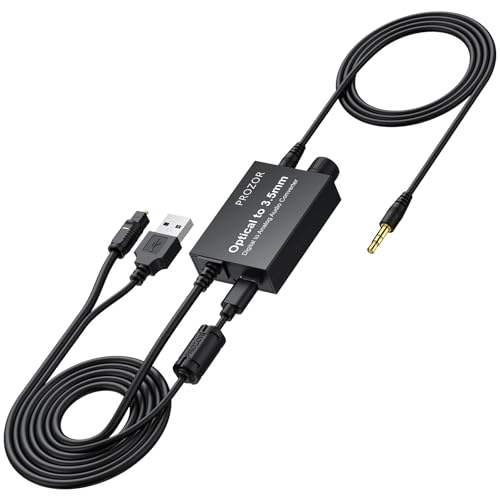 PROZOR Convertidor SPDIF/Toslink a 3.5mm con Amplificador y Control de Volumen   Conversor DAC Digital a Analógico 192KHz Plug & Play para Decodificador de TV Altavoces Auriculares Blu Ray DVD