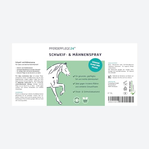 PFERDEPFLEGE24 Schweif und Mähnenspray für Pferde 1000ml - VERGLEICHSSIEGER - Brillanter Glanz, leichte Kämmbarkeit & Gesundes Fell - Mähnen und Schweifspray für Pferde in 5 Größen