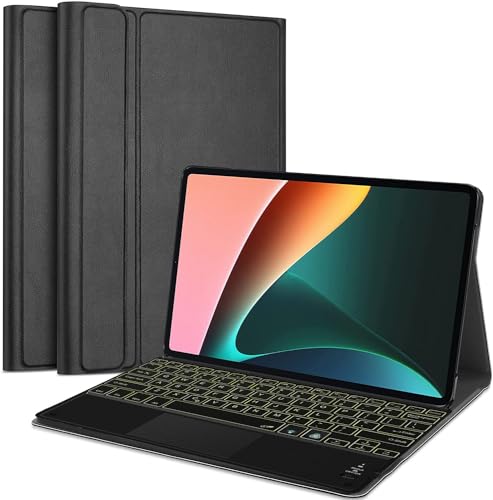 Image of HOM 3 Fold 7-Colour Backlight Detachable Wireless Bluetooth Keyboard with Trackpad /Touchpad Tablet Cover Case for Xiaomi Mi Pad 5 11 inch Inch Tablet - Black (Will Not Fit Xiaomi Pad 6)