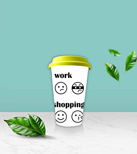 AKP Sublimation I Work I Do Shopping Theme Ceramic Tumbler with Yellow Lid 350 ml