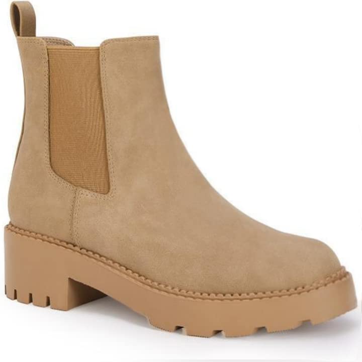 CoutgoWomens Platform Chunky Low Heel Slip on Chelsea Boots Suede Elastic Ankle Boots