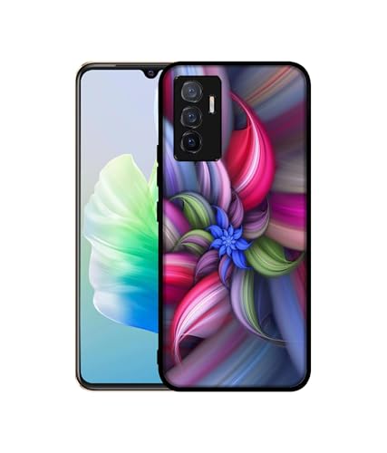 Image of Colorful Flower Design Premium 2D Printed Metal Back Case Cover for Vivo V23E 5G / Y75 4G, Multicolour