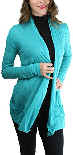 Image of ToBeInStyle Womens Open Front Long Sleeve Lightweight Asymmetrical Draped Cardigan with Side Pockets