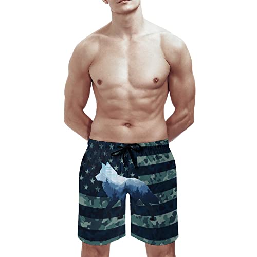 Winter Forest White & Black Wolf Mens Swim Trunks Quick Dry Beach Shorts Mesh Lining Swimwear Bathing Suits with Pockets2
