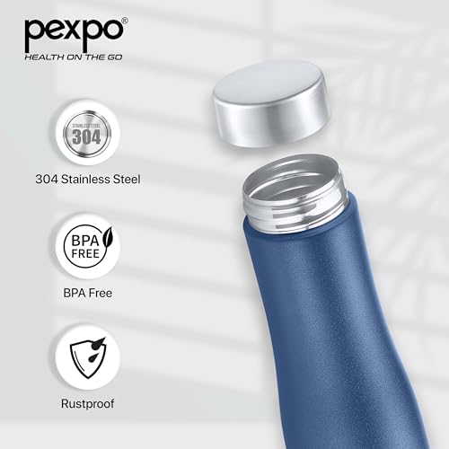 Image of Pexpo Monaco 1000 ISI Certified Stainless Steel Sports /Fridge Water Bottle with Steel Cap, 970ml, Denim Blue | BPA Free | Water Bottle for Office, Gym, School, Yoga, Trekking, Adults&Kids