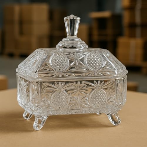 Image of Crystal Glass Candy Jar with Lid | Decorative Candy Dish | Cookie Jar | Elegant Glass Bowl for Home Kitchen Buffet & Office Desk | Jewelry Storage Container (RAJWADI)