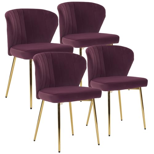 ANOUR Velvet Dining Chiars Set of 4,Modern Dining Room Chairs,Upholstered Side Chair with Golden Metal Legs,Small Accent Chairs for Dining Room Living Room Kitchen Bedroom-Purple