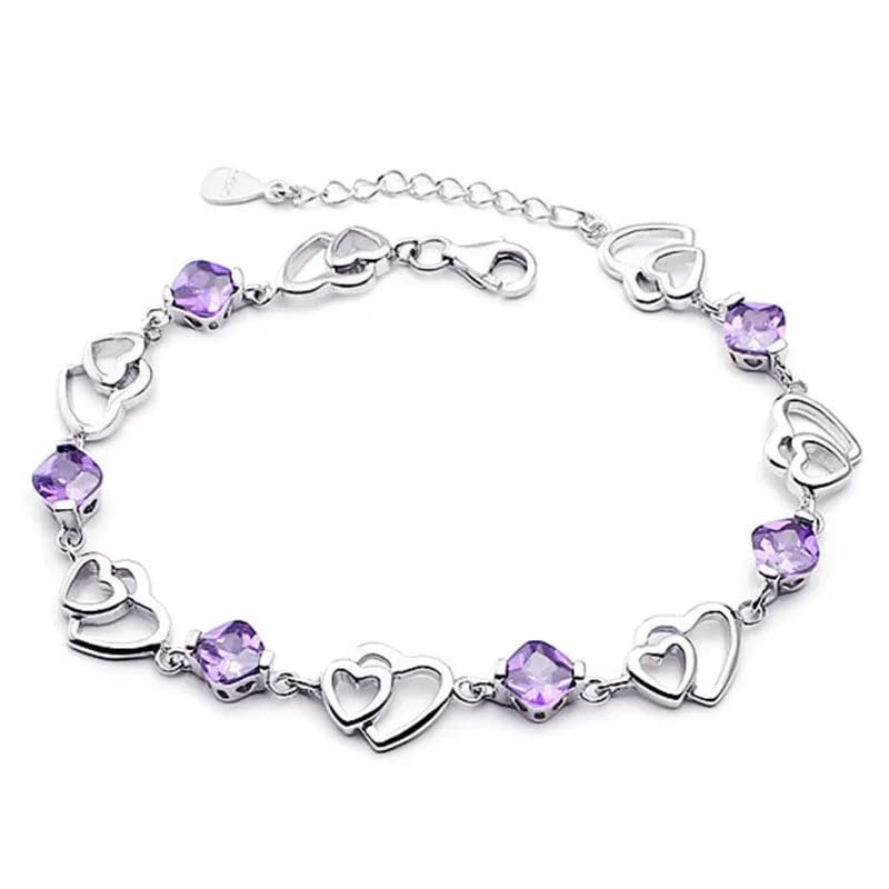Bracelet d'amour améthyste violette en argent 925, cadeau idéal