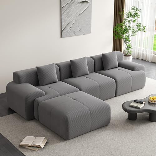Image of 120 inch Cloud Modular Sectional Couch,Boneless Sofa,L-Shape Upholstered Sofas with Deep Seat,Modern Cozy Corduroy Couches with Memory Foam,No Assembly Required for Living Room(Dark Grey)