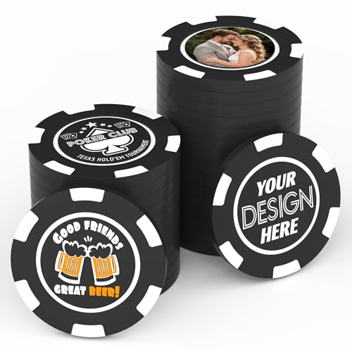 100-1000Pcs Custom Poker Chips for 9 Colors, Drink Chips for Bar UV Full Color Printed with Logo/Text, Personalized Custom Tokens for Bar, Business Cards, Corporate Events and Promotions (Black)