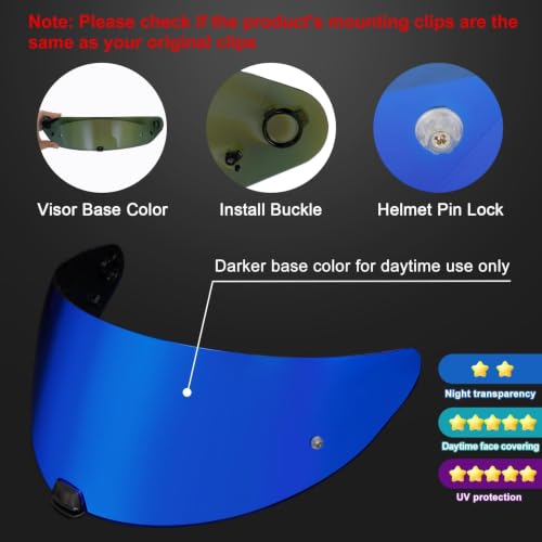Image of PSLER Shatterproof Helmet Visor for i10 HJ-31 i70,Deep Blue | Impact-Resistant ,UV400 Protection, Motorcycle Tinted Face Shield for i10 HJ-31 i70 ,Visor Replacement