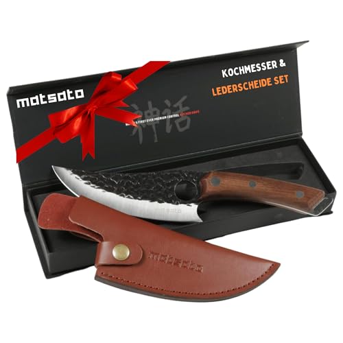 Matsato Kochmesser, Küchenmesser Set mit Premium Lederscheide - Perfekt zum Schneiden und Zerkleinern. Modernen Stil mit traditionellem Reiz