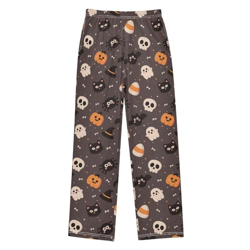 Cat Skull Witch Boys Long Pants Soft Trousers Elastic Waist Kids Lounge Bottoms with Pockets S-XL