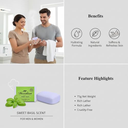 Image of Devotion | SWEET BASIL Natural Bath Soap | Pack of 6 | 75g Each | Gentle & Refreshing | For All Skin Types
