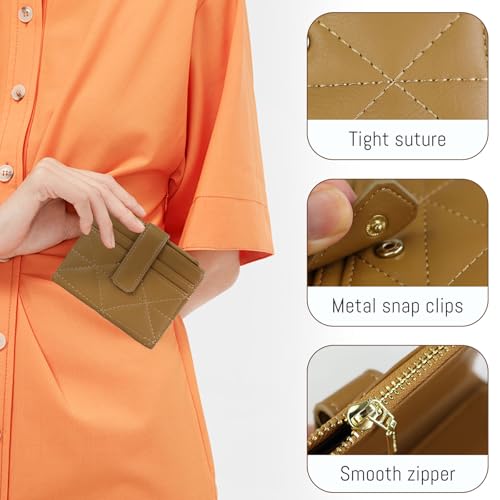 Small Woman Wallets, Bifold PU Leather Card Holder Wallet Fashion Rhombic Multi-Slot Credit Card Holder with Zipper Snap Coin Pocket for Traveling Shopping (Brown)4