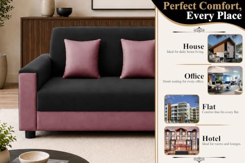 Image of Modern 3 Seater Sofa | Contemporary Upholstered Couch | Premium Cushioned Seating | Stylish Armrest Design | Comfortable Sofa for Living Room, Bedroom & Office - Black + Rose Pink Color