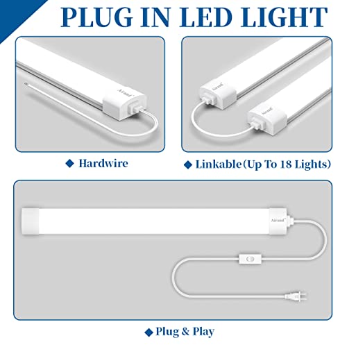 Airand Utility Led Shop Light Fixture 2Ft 4Ft With Plug, Waterproof Linkable Led Tube Light 5000K Under Cabinet Lighting,1800 Lm Led Ceiling And Closet Light 18W, Corded Electric With On/Off Switch #TOP3