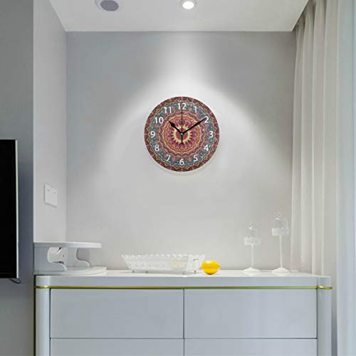 Ollabaky Mandala Clocks Battery Operated Silent Desk Clock, Mosaic Retro Style 10 Inch Non Ticking Clock for Office School Home Round Wall Decor - Image 4