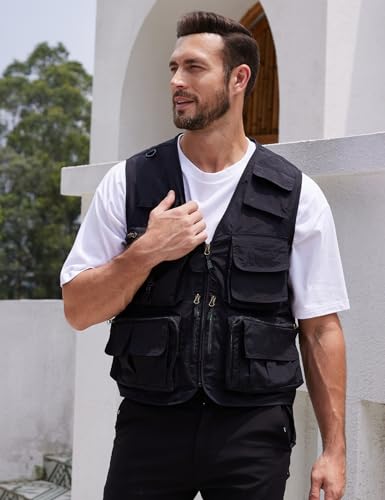 Image of Yimoon Men's Utility Fishing Vest Summer Lightweight Safari Travel Cargo Vest Outdoor Work Vests Multi Pockets