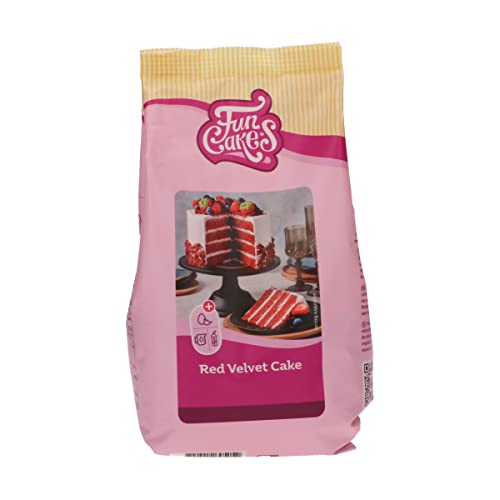 FunCakes Mix für Red Velvet Cake: Einfach zu verwendender, schön weicher und flauschiger Kuchen mit leichtem Schokoladengeschmack, auch für Cupcakes aus rotem Samt geeignet, Halal. 500 g.