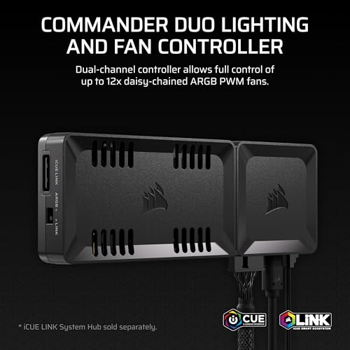 Image of Corsair Commander Duo iCUE Link RGB Lighting and PWM ARGB Fan Controller - Control 12 Daisy-Chained PWM Fans, Two Flexible Temperature Sensors Included - Black