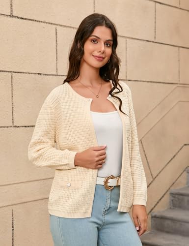 Image of Women's Open Front Cardigan Sweater Thick Crewneck Causal Long Sleeve Knit Lady Coat