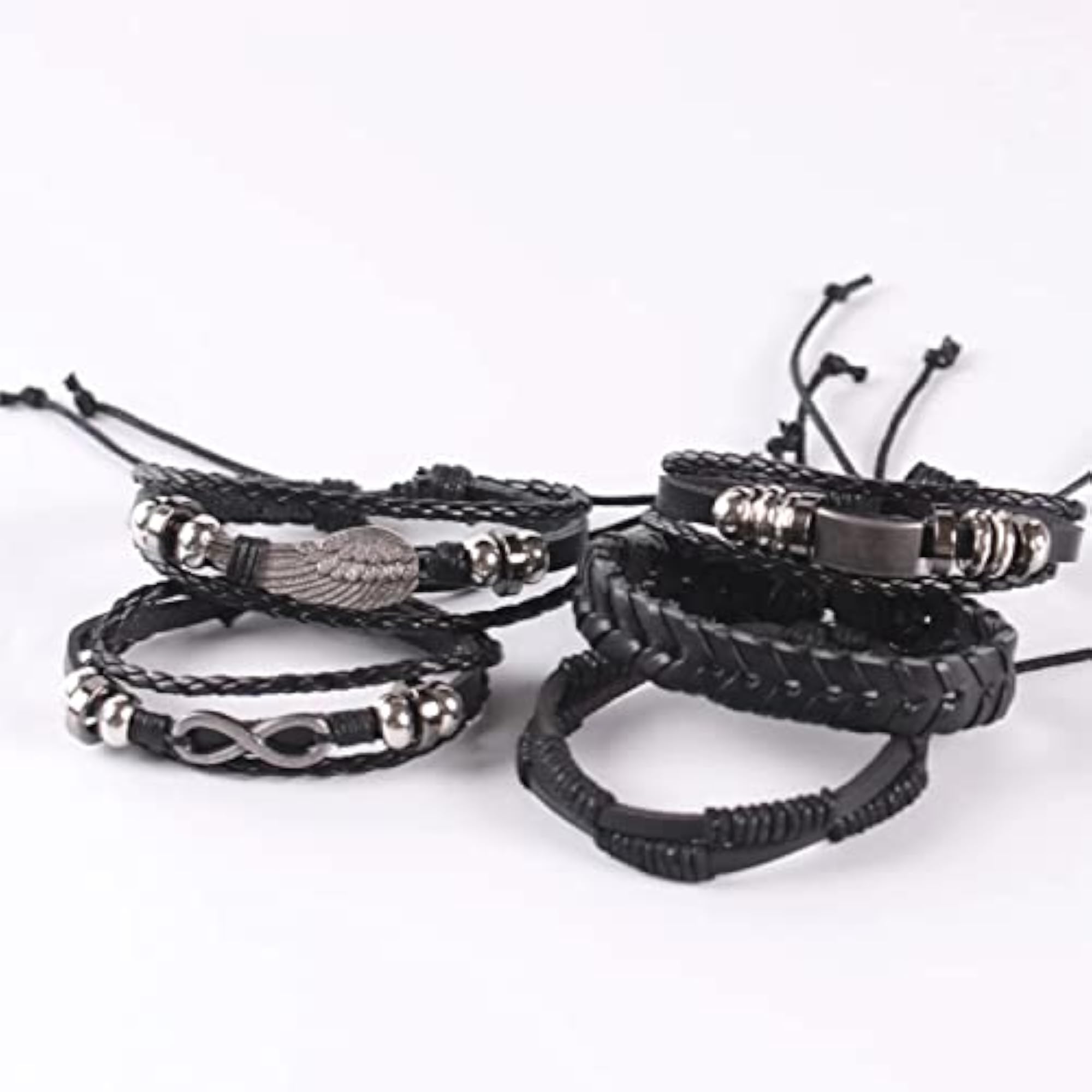 Pack of 5 Stylish Black Synthetic Leather Bracelets