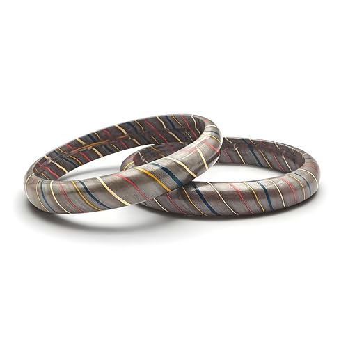 Image of Traditional Rajasthani Lac Bangles for Women and Girls, Jaipuri Lahariya Design Lakh Lah Kada, Multicolor Striped Pattern, Red Green Maroon Sky Blue Pink Purple Yellow Grey Set of 2