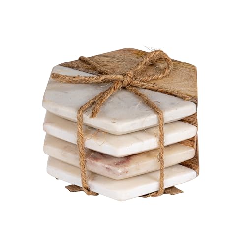 Creative Co-Op Untersetzer aus Marmor und Mangoholz, sechseckig (4er-Set)