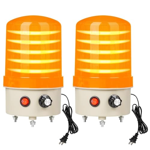 Industrial LED Rotating Warning Light, AC110V Beacon Strobe for Public Emergency Alarms, Outdoor Safety Siren with Volume Adjustment/Plug and Buzzer (2PCS-Yellow)