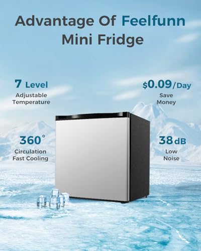 Image of Feelfunn Mini Fridge with Freezer - 1.7 Cu.Ft Single Door Mini Refrigerator with Adjustable Thermostat, Energy Saving, Low Noise, Small Fridge for Bedroom, Office, Dorm, Apartment, Classroom - Silver
