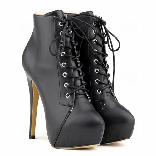 Bottes de mode pour femmes à talons aiguilles bout rond et bottines courtes à lacets