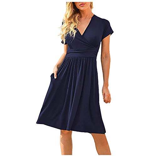 Robe de soiree courte fluide a manches et poches integreres