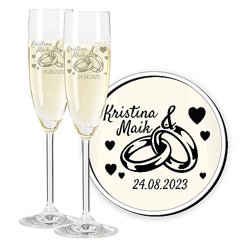 LALALO Leonardo Hochzeit Sektgl&auml;ser Geschenk-Set (2 St.) graviert, Champagner- und Sektglas mit Gravur personalisiert als Hochzeitsgeschenk, Pr&auml;sent zum Hochzeitstag