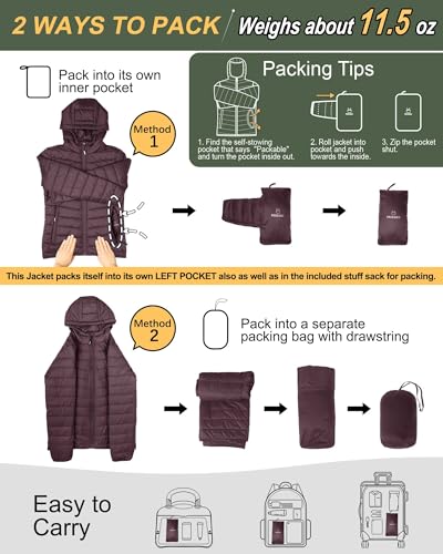 Image of Outdoor Ventures Women's Packable Lightweight Full-Zip Puffer Jacket with Hood Quilted Winter Coat