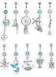 Besteel 10 Pcs Surgical Steel Dangle Belly Button Rings for Women Girls Curved Navel Barbell Body Jewelry Piercing