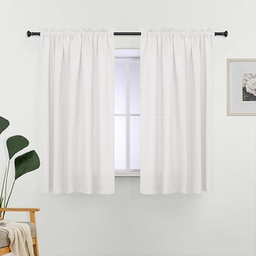 L.Z.E White Light Filtering Non-See-Through Curtains & Drapes 45 Inch Length 2 Panels Set, Privacy Window Treatments for Living Room Bedroom Nursery, Dual Rod Pocket Solid Short