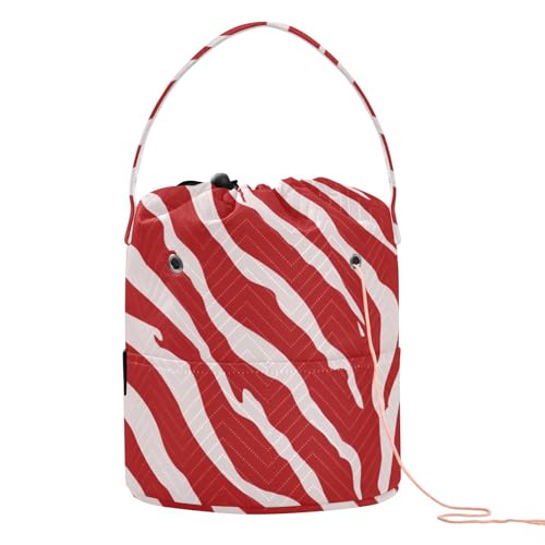 Image of Tatenale Crochet Bag Yarn Bag Knitting Project Bag with Pockets and Handle Portable Yarn Storage Organizer Tangle Free 8.3x11 InchRed Zebra Print44