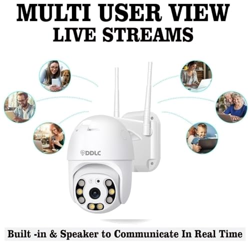 Image of DDLC 5MP Outdoor WiFi PTZ Security Camera | 360 Rotation | Color Night Vision | Motion Detection | Two Way Audio | Wireless CCTV Camera for Home | Mobile App V380 Pro (PTZ Camera)