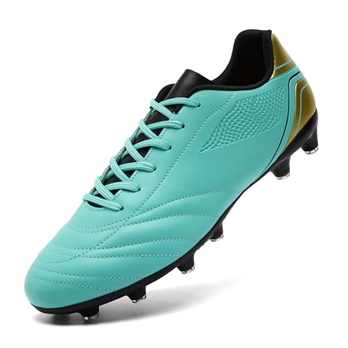 HaloTeam Chaussures de Football Homme Spike Crampons Profession Athlétisme Entrainement Chaussures de Sport,Cyan Doré,EU 45
